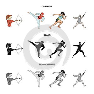 Archery, karate, running, fencing. Olympic sport set collection icons in cartoon,black,monochrome style vector symbol