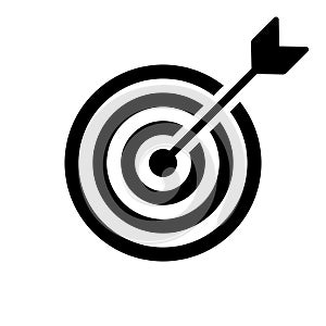 Archery target with arrow vector icon. Aim, objective and goal. Bullseye target flat icon for apps and websites. Black Silhouette.