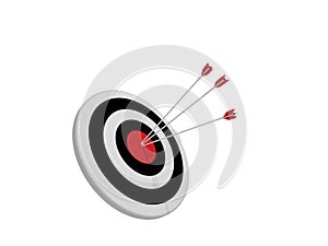 Archery target with arrows in the center bullseye. 3d rendering.