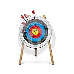 Archery target with arrows isolated on white background. Vector poster or banner template