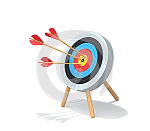 Archery target with arrows isolated on white. Clipping path included