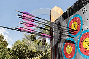 Archery target with arrows