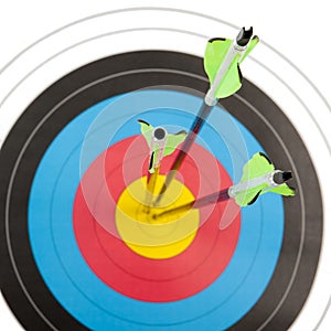 Archery target with arrows in square frame