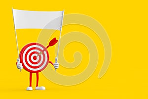 Archery Target and Dart in Center Cartoon Person Character Mascot and Empty White Blank Banner with Free Space for Your Design. 3d