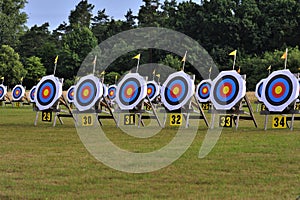 Archery target field at archery championship competition shooting range photo