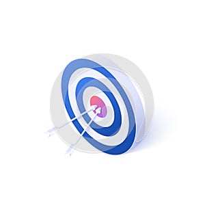 Archery target icon illustration in isometric vector design. Bullseye or bull`s eye dartboard isolated on white background
