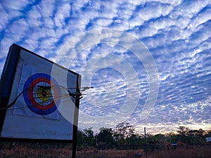 archery target with pierced arrow