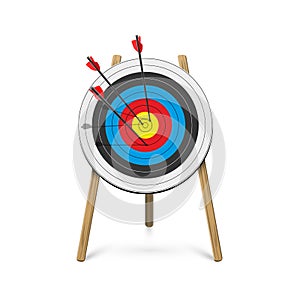 Archery target stand with three arrows. Vector illustration.