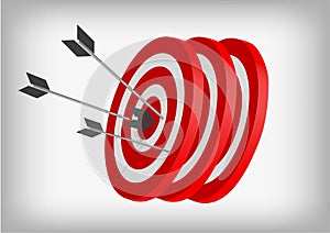 Archery targets and arrows on gray background
