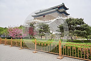 Archery tower of the historic Zhengyangmen gate in Qianmen street, located to the south of Tiananmen Square in Beijing, China