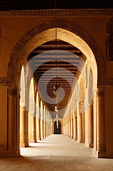 Arches of Ahmad Ibn Tulun Mosque in Cairo, Egypt