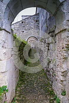 Arches and butresses in a rural abbey