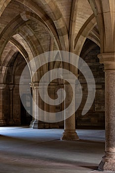 Cloisters on the Glasgow University campus in Scotland, built in Gothic Revival style, also known as The Undercroft.