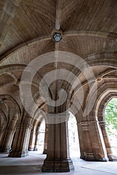 Cloisters on the Glasgow University campus in Scotland, built in Gothic Revival style, also known as The Undercroft.