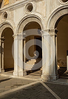 Arches and columns of the courtyard of the Doge`s Palace