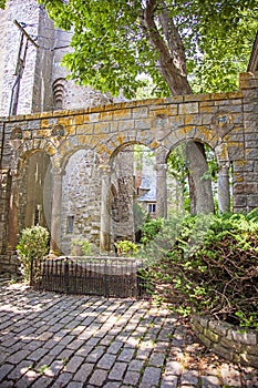 Arches and columns at hammond castle entrance photo