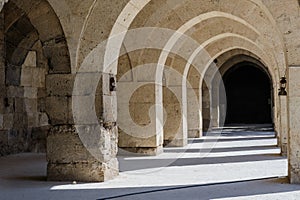 Arches and columns in Sultanhani caravansary on