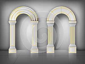 Arches with columns in wall white gold pillars