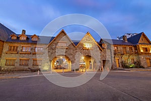 Arches connecting main square and Mitre street near Civic Center in downtown Bariloche at sunset - Bariloche, Patagonia, Argentina