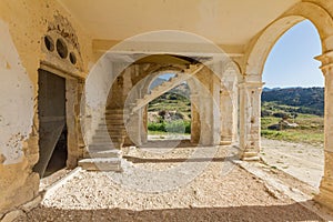 Arches, entrance and stairs of derelict Agios Georgios Church, D