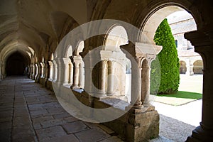 Arches in the exterior hallway of the Abbaye de Fontenay, Burgundy, France