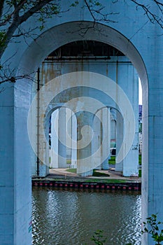 Arches framing more arches on a bridge