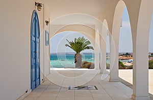 The arches gallery of St. Thekla (Agia Thekla) church. Ayia Napa. Cyprus