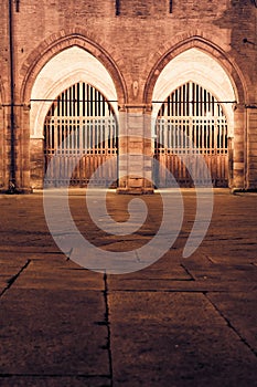 Arches and gates of medieval building in Bologna Italy