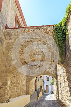 Arches of historical streets of old town Rhodes in Rhodes