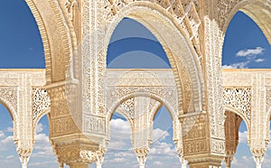 Arches in Islamic (Moorish) style in Alhambra, Granada, Spain