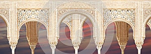 Arches in Islamic (Moorish) style in Alhambra, Granada, Spain