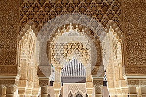 Arches in Islamic (Moorish) style in Alhambra, Granada, Spain