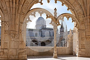 Arches of Jeronimos Monastery Gallery, Belem, Lisbon, Portugal