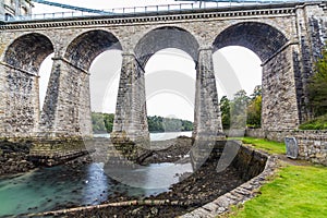 Arches of the Menai Bridge between Snowdonia and Anglesey, landscape