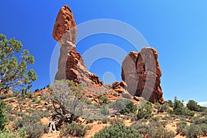 Arches National Park with Balanced Rock in Southwest Desert Landscape, Utah photo