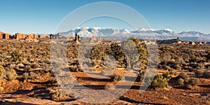 Arches National Park in Eastern Utah with the backdrop of the La Salle Mountains.