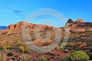 Arches National Park, Garden of Eden Rock Formations in Evening Light, Southwest Desert, Utah, USA