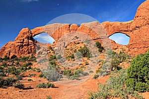 Arches National Park with North and South Window in Southwest Desert Landscape, Utah