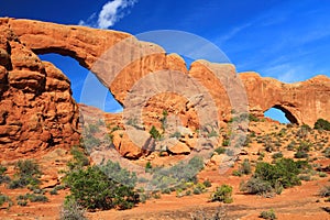 Arches National Park with North and South Window, Southwest Desert Landscape, Utah, USA