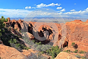 Arches National Park with Rock Fins in Southwest Desert Landscape, Utah