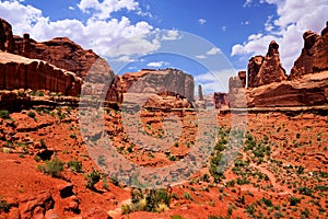 Arches National Park view through the formations of Park Avenue, Utah, USA