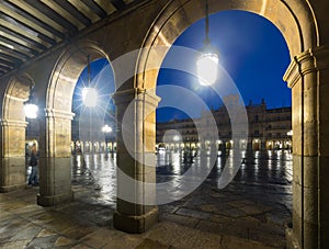 Arches at Plaza Mayor at Salamanca in nigh photo