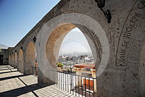 The Arches of Plaza Yanahuara and the Misti Volcano in the background