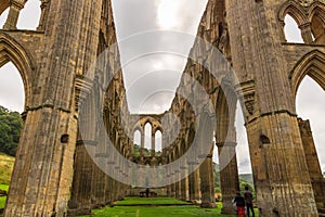 Arches at the Ruins of Rievaulx Abbey, a Cistercian abbey in Rievaulx  near Helmsley in the North York Moors National Pa