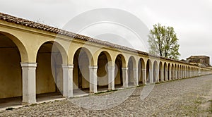 Arches of santa Maria covered walkway on Mazzini street, Comacch