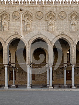 Arches surrounding the courtyard of a historic mosque, Egypt