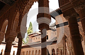 Arches to Lions court at Nasrid palace of the Alhambra in Granada, Andalusia
