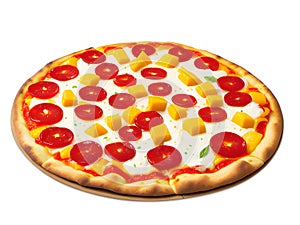 The archetype of a thin-crust pizza pie on white background, Ai generated