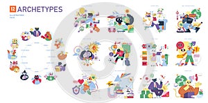 12 Archetypes. Flat Vector Illustration