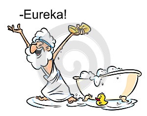 Archimedes Eureka swimming bath cartoon illustration photo